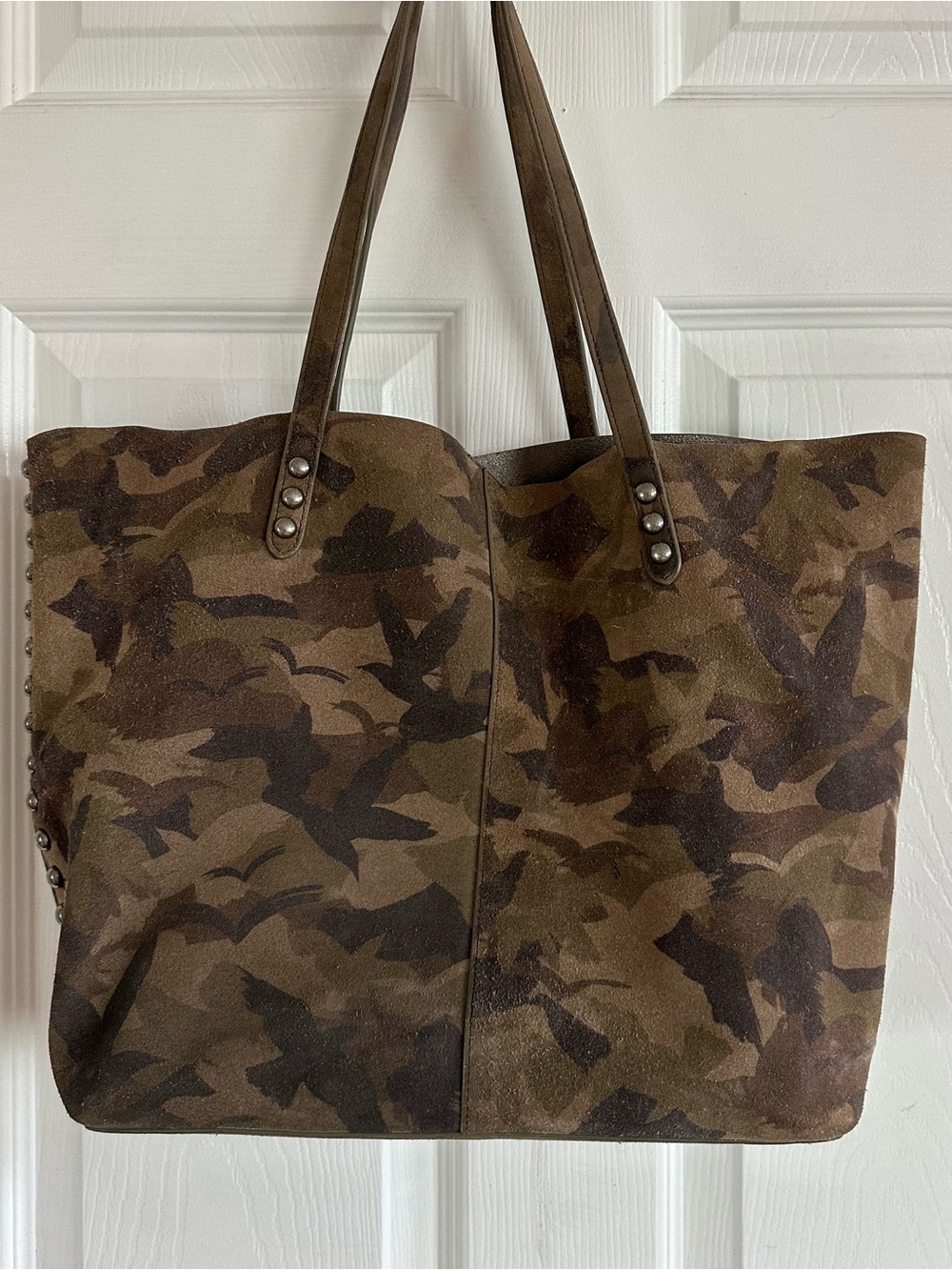 Rebecca Minkoff Brown and Olive Camo Suede Studded Tote